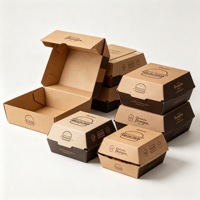 Boîte à hamburger en papier kraft personnalisée avec couvercle, emballage alimentaire portable à emporter pour sandwich, hot-dog, gâteau roulé, beignets, pâtisserie