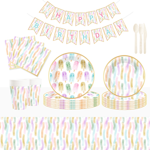 Juego de Vajilla Desechable DAMAI con Diseño de Helado para Fiestas de Verano, Platos, Servilletas y Vasos de Papel con Estampado en Caliente - Product Image 1