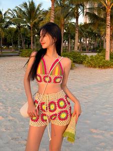 Nouveau design pour filles bohème chic, crochet d'été découpé, haut à licou, poitrine douce, <span class=keywords><strong>short</strong></span> à épices cool, ensembles de bikini de <span class=keywords><strong>bain</strong></span>, vente en gros - Product Image 4