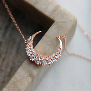 Collana Luna Crescente Laterale in Oro Rosa con Zirconia Cubica Scintillante 5A, <span class=keywords><strong>Gioielli</strong></span> alla Moda - Product Image 2
