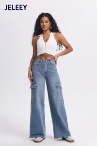 Jean cargo pour femme à taille haute, coupe ample et jambe droite - Style confortable et polyvalent - Product Image 6