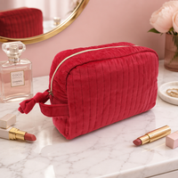 Pochette à fermeture éclair personnalisée à rayures, pliable, réutilisable, en velours matelassé, sac à maquillage portable, esthétique, pour voyage, étui cosmétique pour demoiselle d'honneur