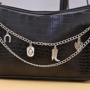 Western Cowboy Metal <b>Bag</b> Chain With Horseshoe Cactus <b>Charm</b> For Women <b>Bag</b> Accessories Fashionable Alloy Plated Decorative Strap - Product Image 2
