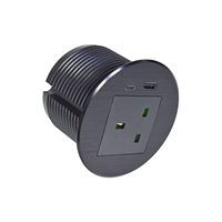 Tomacorriente Empotrable de Aleación de Aluminio, Estándar Europeo Tipo A+C, Puertos de Carga USB, IP44, Corriente Nominal de 16A, para Mesa de Sofá
