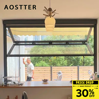 Fenêtre coulissante commerciale robuste AOSTTER à rupture de pont thermique pour cuisine et bar, avec moustiquaires, en aluminium pliable, à économie d'énergie