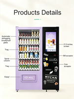 Mesin Penjual Otomatis Boba Tea, Kopi, dan Jus dengan Dispenser Gelas, Minuman Dingin Segar untuk Mal dan Kampus
