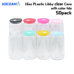 KOCDAM Entrepôt USA – Gobelets en plastique transparent vierges de 16 oz pour sublimation, tasses à café de 16 oz, canettes en plastique effet boule à neige avec couvercle en plastique coloré - Product Image 5