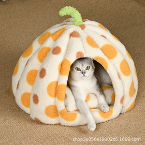Pumpkin-shaped cat <b>bed</b>, suitable for all seasons, semi-enclosed, cat villa, removable and washable, warm in winter, pet <b>bed</b>. - Product Image 1