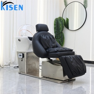 KISEN Fauteuil de lavage électrique professionnel inclinable et rotatif pour salon, avec fonction de lavage, thérapie aquatique, massage et spa capillaire, et cuvette en céramique - Product Image 1