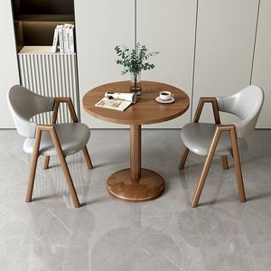Juego de <span class=keywords><strong>Mesa</strong></span> <span class=keywords><strong>y</strong></span> <span class=keywords><strong>Sillas</strong></span> Redondas Pequeñas de Madera de Nogal, Estilo Moderno, Económico, Personalizado, Duradero <span class=keywords><strong>y</strong></span> Sencillo para Hogar o Cafetería - Product Image 4
