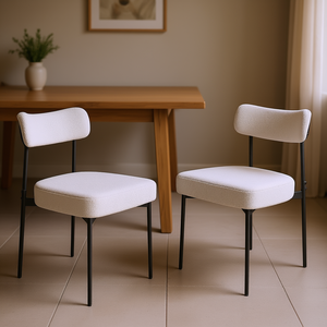 Modern Boucle Dining Chairs With Curved <b>Backrest</b> Metal Legs For Kitchen Use - Product Image 2