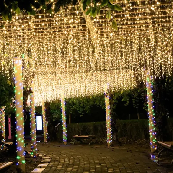 Outdoor Lights Waterproof Decorative Twinkling Star Fiber Waterfall Led Curtain String Lights