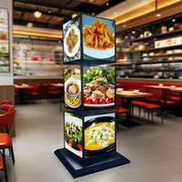 Présentoir de menu sur pied personnalisé, boîte en acrylique, éclairage LED, panneau publicitaire rotatif quatre faces