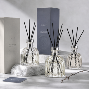 Diffuseur de parfum à bâtonnets Aikun Brand Startup, 100 ml, boîte ronde en verre avec logo floral, faible MOQ, parfum longue durée, coffret cadeau pour la maison - Product Image 2