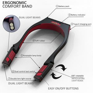 Lampu leher LED portabel isi ulang daya bebas genggam lampu peluk leher silikon lunak fleksibel lampu leher tahan air perawatan dapat diredupkan - Product Image 3