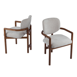 Modern Convertible <b>Dining</b> Chairs Set of 2 Upholstered <b>Armchairs</b> with Rubber Wood Legs Beige Fabric for Apartment Use - Product Image 3