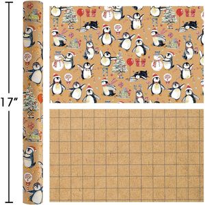 Merture Christmas Kraft Wrapping Paper 17 In X 33 Ft Watercolor Penguin Pattern Gift <b>Wrap</b> For Holiday Season - Product Image 3