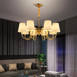 Nordic Fabric Led Pendant Lamp For Living Room Bedroom Interior Farmhouse Retro Ceiling Chandelier Copper Light Fixtures