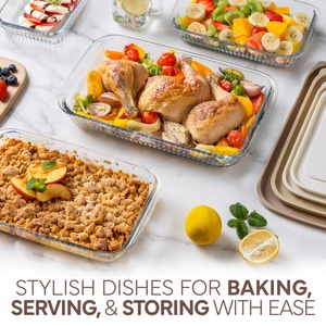 Ensemble de récipients rectangulaires en verre borosilicate de haute qualité Plat à four en verre avec couvercles pour la cuisine et la préparation des repas en famille, articles ménagers - Product Image 3
