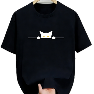 Kaos Grafis Mata Kucing Mengintip, Cetakan Kasual Minimalis Lucu untuk Pecinta Hewan Peliharaan, Nyaman, Lembut, dan Bernapas - Product Image 5