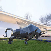 Sculptures d'animaux ruraux en acier inoxydable poli, géométriques, pour l'extérieur, sculpture de vache, prix de gros usine