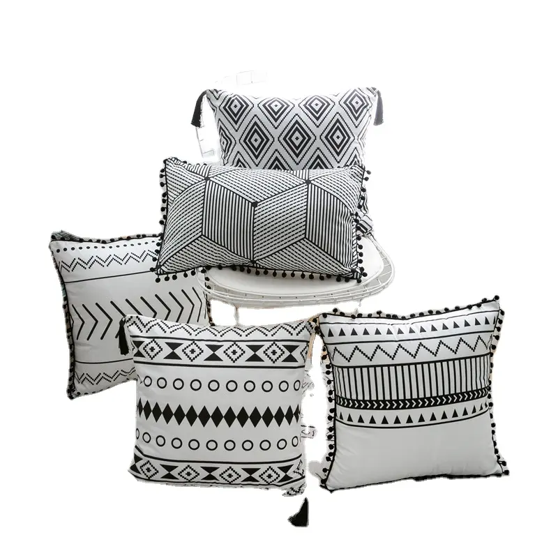 Bohemian design velvet soft cushion cover for sofa geometric printed pillow case with tassel new design cushion cover