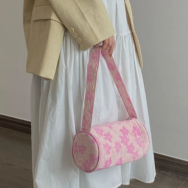 Women Small Shoulder Bucket Bags Girls Round Underarm Bag Cute Flower Vintage Design Ladies Handbags Evening Clutch Purse