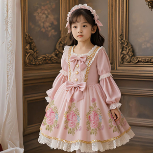 Nuevo Vestido de Princesa Lolita Rosa para Niñas 2026, Hermoso Vestido de Fiesta de Cumpleaños para Niñas de 3 a 12 Años, Vestido Largo de Manga Larga - Product Image 3