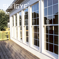 SUNGYE-Ventana de aluminio para casa de lujo, marco blanco de estilo americano, ventana vertical deslizante, ventanas de vidrio con rejilla