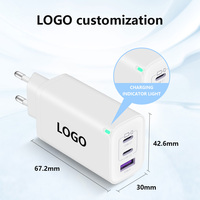 Adaptor USB pengisi daya cepat ponsel, adaptor USB ponsel tampilan LED, pengisi daya Cepat 65W QC3.0, pengisian cepat perjalanan tipe C, colokan EU/US