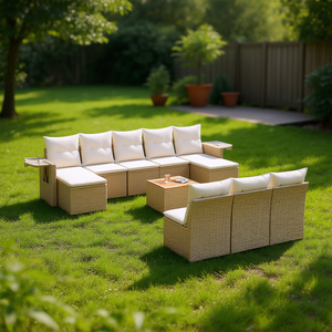 Conjunto de Sofás Modulares para Jardín, Ratán Sintético PE Beige, 6 Plazas, Muebles de Exterior Resistentes a la Intemperie, Diseño Contemporáneo - Product Image 2