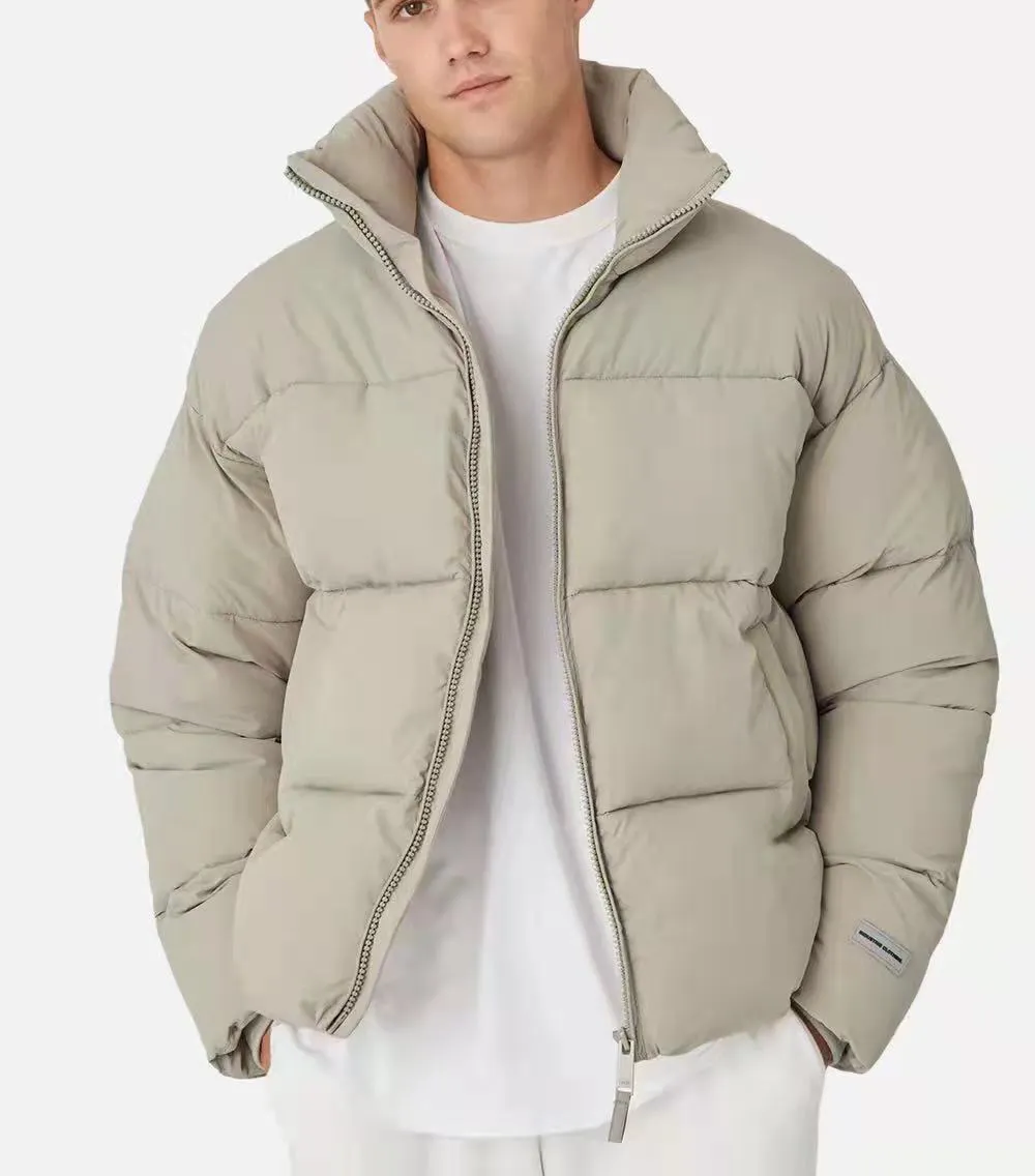 Giyim üreticisi özel büyük boy erkekler aşağı kabarcık yastıklı ceket ceket giyim Oem özel pamuk düz balon ceket erkekler için