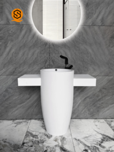 Cuvette en céramique <span class=keywords><strong>Corina</strong></span> cuvette ronde de lavage de main de piédestal bassin autoportant pour la salle de bains - Product Image 4