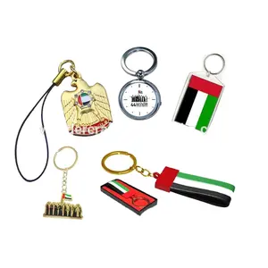 Commemorative UAE National Day 3D die cast alloy metal enamel epoxy eagle unique shape acrylic ribbon flag souvenir Key Chains