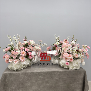 Lisci rosa chiaro e bianco fiori nuziali corridoio e altare decorazioni da <span class=keywords><strong>sposa</strong></span> doccia fiori fiori fiori Runner - Product Image 1