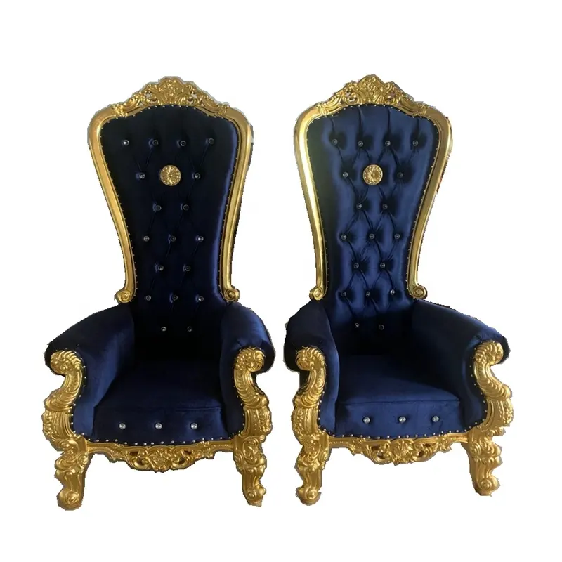 लक्जरी उच्च गुणवत्ता राजा सिंहासन कुर्सी रॉयल शैली सस्ते सोने की शादी दूल्हे और दुल्हन के लिए कुर्सी