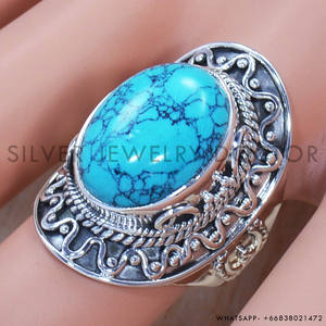 925 Sterling <b>Silver</b> Oval Cut Turquoise Victorian Boho <b>Ring</b> Elegant New Design Big <b>Chunky</b> Retro Design Wedding <b>Ring</b> Wholesale - Product Image 3