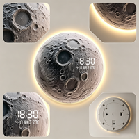 Horloge murale en forme de lune avec lumières LED et affichage numérique - Fonction d'affichage de l'heure/du jour/de la température, adaptée au salon