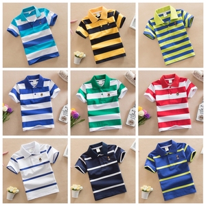 Polos d'Été Scolaires pour Enfants en Gros, T-Shirts Garçons en Coton à Rayures, Design Brodé Personnalisé, pour 2-14 Ans - Product Image 4