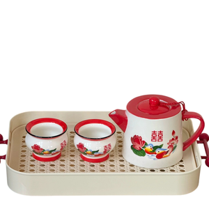 Taza de Té de Cerámica con Diseño de Doble Felicidad para Bodas Chinas, Patrón Floral de Pato Mandarín, Diseño Retro, Reutilizable, Utensilios Festivos para Té - Product Image 3