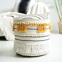 Pouf décoratif bohème avec pompons et franges, ottoman polyvalent pour repose-pieds de canapé, repose-pieds pour canapé et table d'appoint temporaire