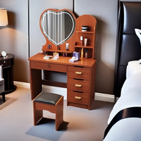 Coiffeuse de style princesse avec miroir en forme de cœur, 4 tiroirs et tabouret, idéale pour les petites chambres