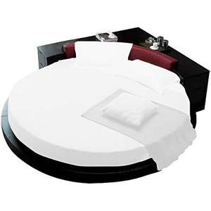 Ensemble de draps ronds 3 pièces, taille Queen, coton blanc, drap-housse avec taies d'oreiller pour usage domestique - Product Image 1