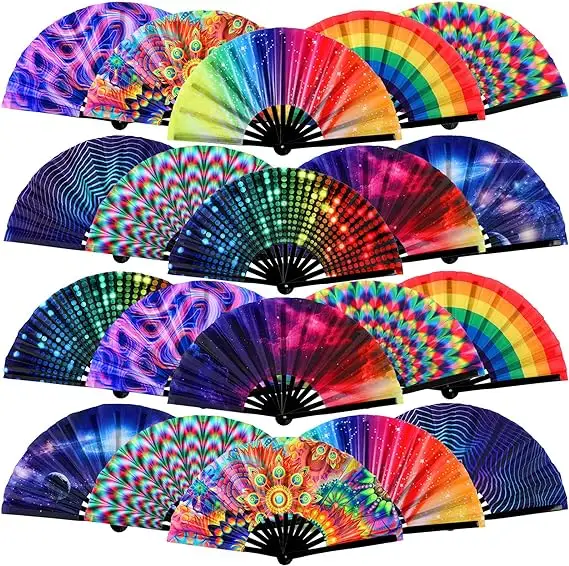 Yeni UV mantar Rave büyük el Fan holografik zanaat katlanır dans hayranları ile kadınlar için çin tarzı Fan çanta