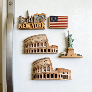 Aimants de réfrigérateur en bois 3D personnalisés, Europe, Amérique, Washington, New York, Los Angeles, Chicago, aimants promotionnels pour réfrigérateur - Product Image 3