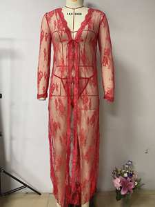 روب نسائي شفاف ومثير من الشبك طويل حريري ورقيق لانجري للنوم - Product Image 6