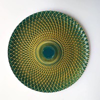 Plateau de service décoratif européen en gros, motif quadrillé, assiette de présentation ronde en verre électroplaqué de 13 pouces pour restaurant et fête