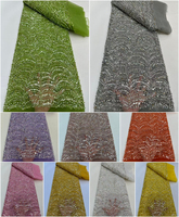 Vente en gros de tissu en dentelle perlée violette pour robe de soirée de mariage robes de mariée en tissu de dentelle africaine brodée de luxe