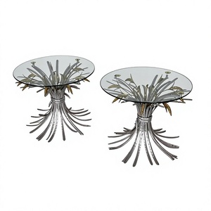 Set of 2 Decorative Large Wheat Sheaf Coffee <b>Table</b> Home Hotel Glass Top Metal Iron Base Silver Coffee <b>Table</b> - Product Image 1