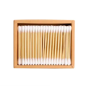 Ear Cleaning Cosmetic Eco-friendly 200 Pieces Bamboo Stick Cotton Bud With Kraft Paper Drawer Box Package
